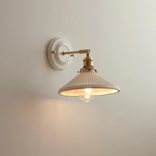 Vintage Japońska Ceramiczna Mosiężna 1-Punktowa Lampa Ścienna