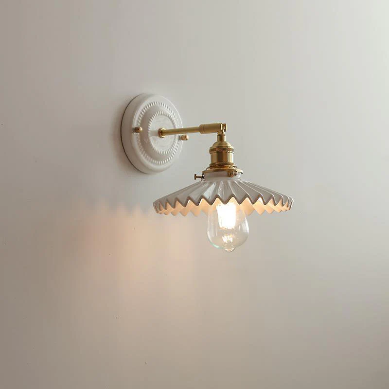 Vintage Japońska Ceramiczna Mosiężna 1-Punktowa Lampa Ścienna