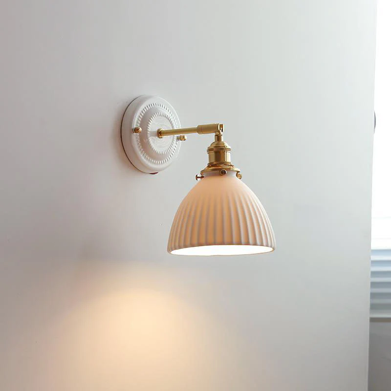 Vintage Japońska Ceramiczna Mosiężna 1-Punktowa Lampa Ścienna