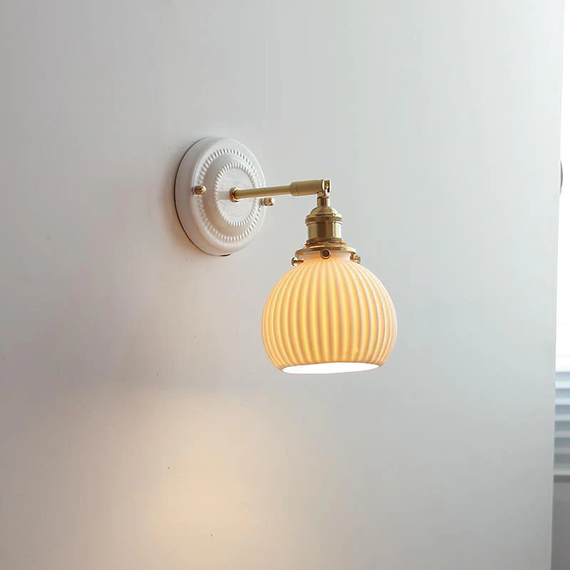 Vintage Japońska Ceramiczna Mosiężna 1-Punktowa Lampa Ścienna