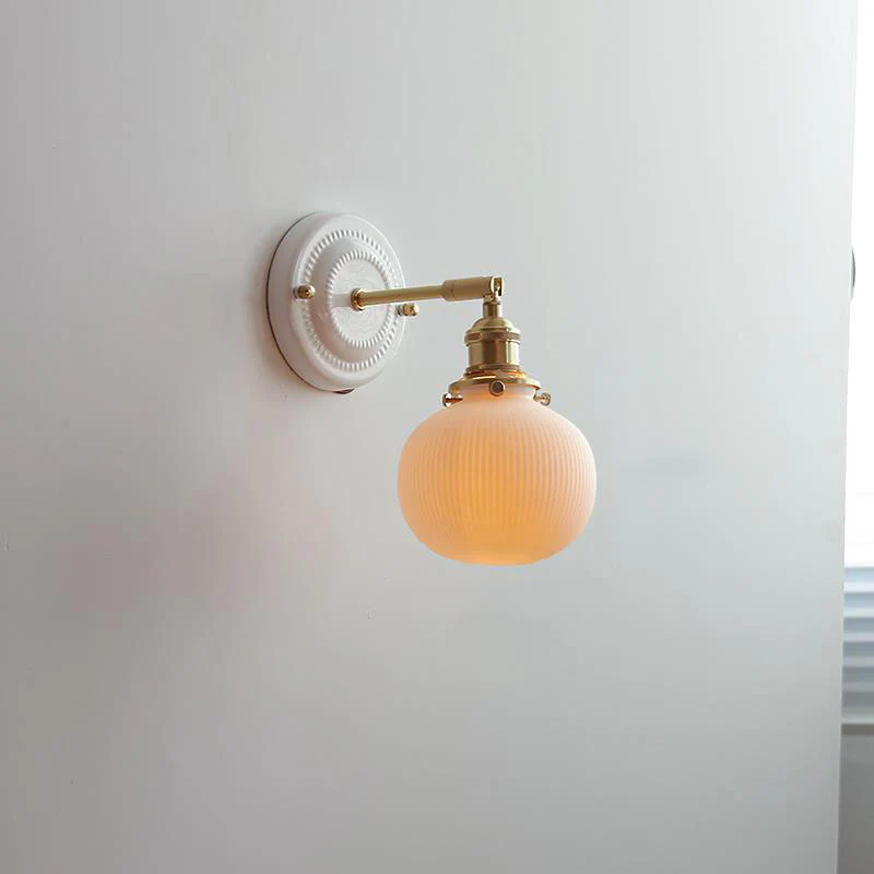 Vintage Japońska Ceramiczna Mosiężna 1-Punktowa Lampa Ścienna