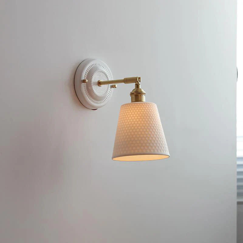 Vintage Japońska Ceramiczna Mosiężna 1-Punktowa Lampa Ścienna