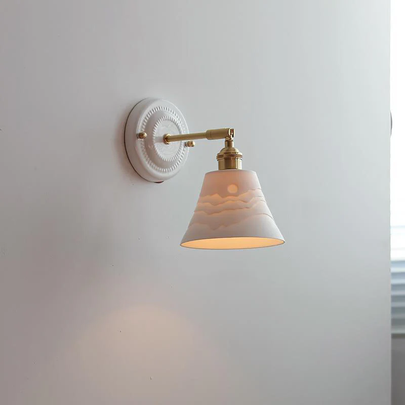 Vintage Japońska Ceramiczna Mosiężna 1-Punktowa Lampa Ścienna