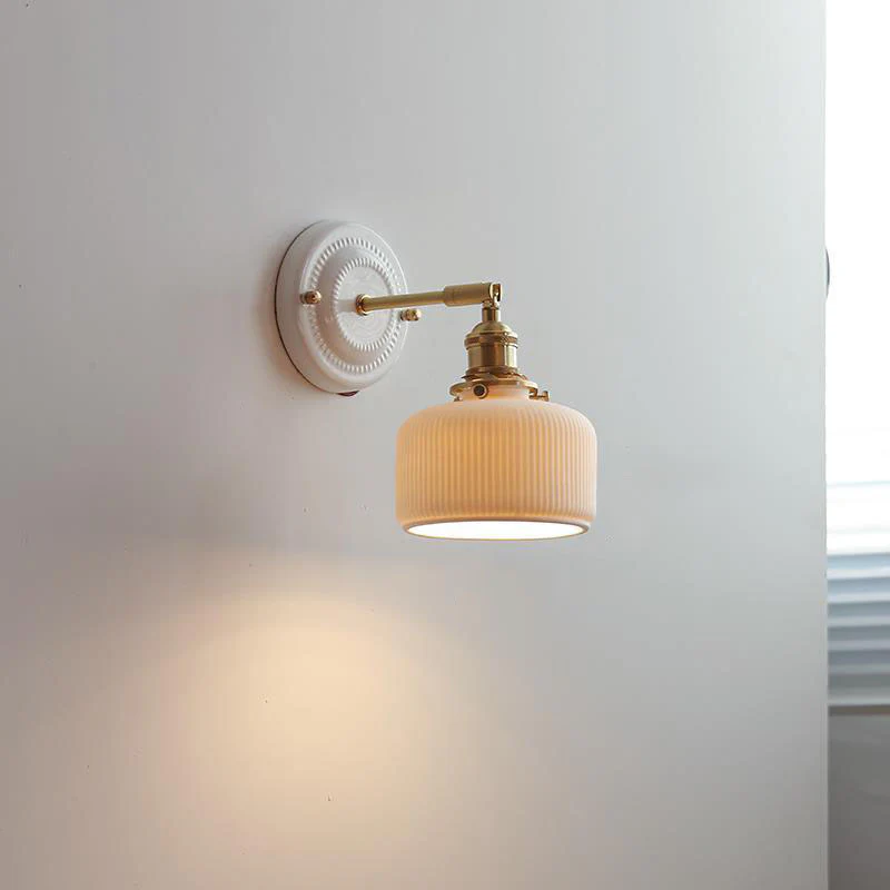 Vintage Japońska Ceramiczna Mosiężna 1-Punktowa Lampa Ścienna