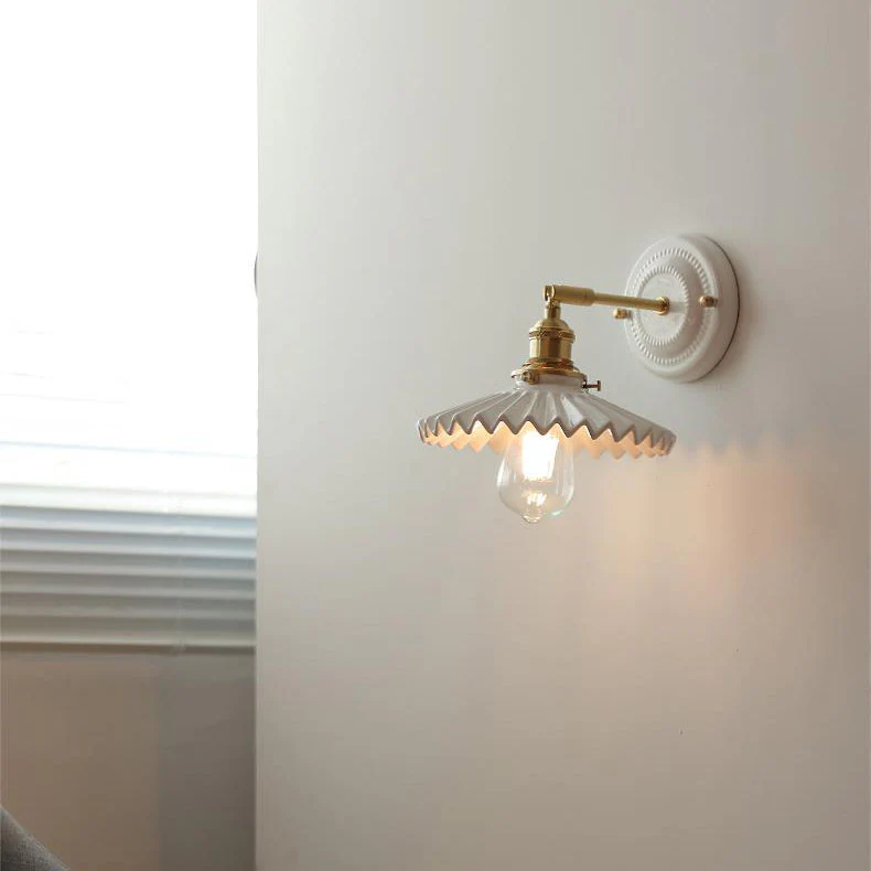 Vintage Japońska Ceramiczna Mosiężna 1-Punktowa Lampa Ścienna
