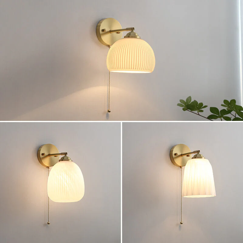 Nordycka Paskowana Mlecznobiała Szklana Mosiężna lampa