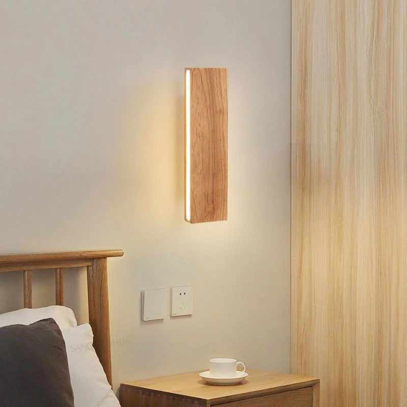 Japońska Minimalistyczna Prostokątna Lampa Ścienna z Drewna