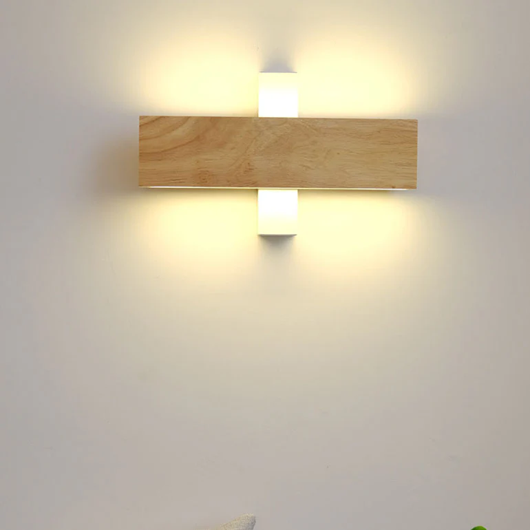 Japońska Minimalistyczna Prostokątna Lampa Ścienna z Drewna