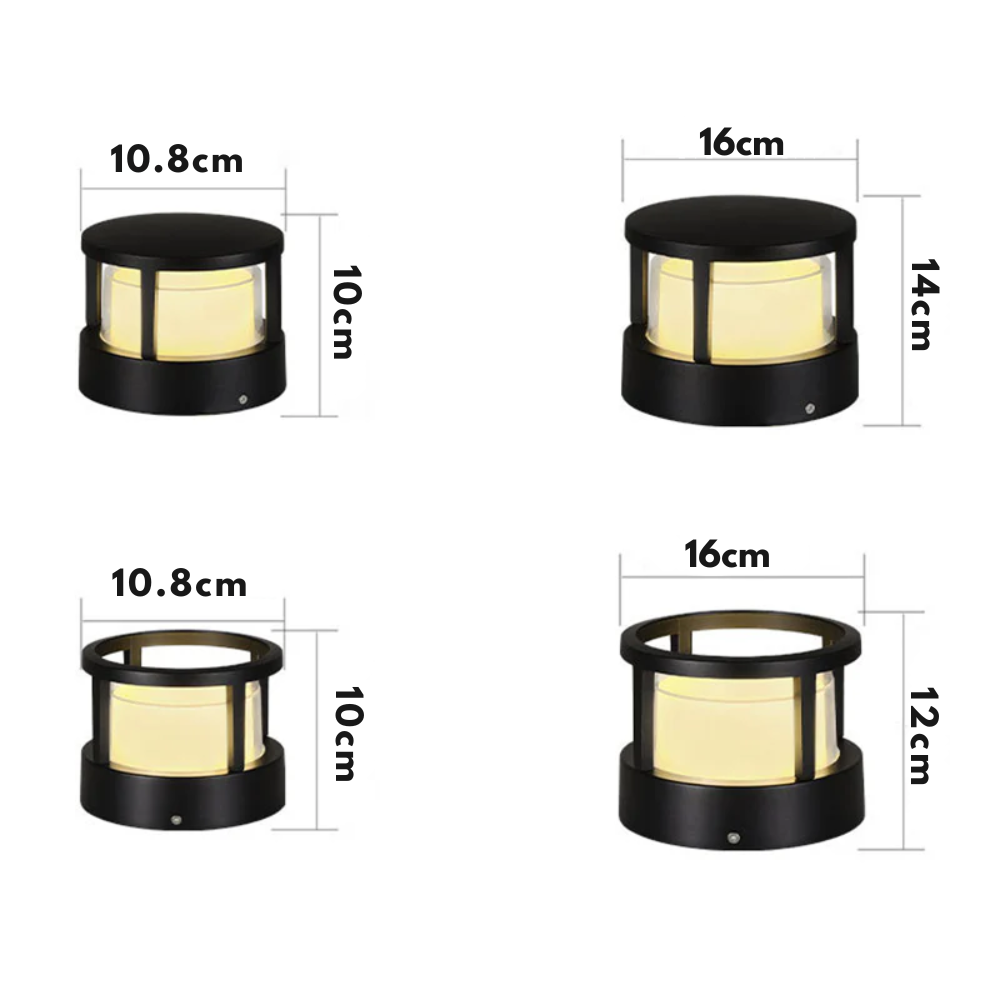 Vanntett sylinderformet utendørs LED-belysning i aluminium