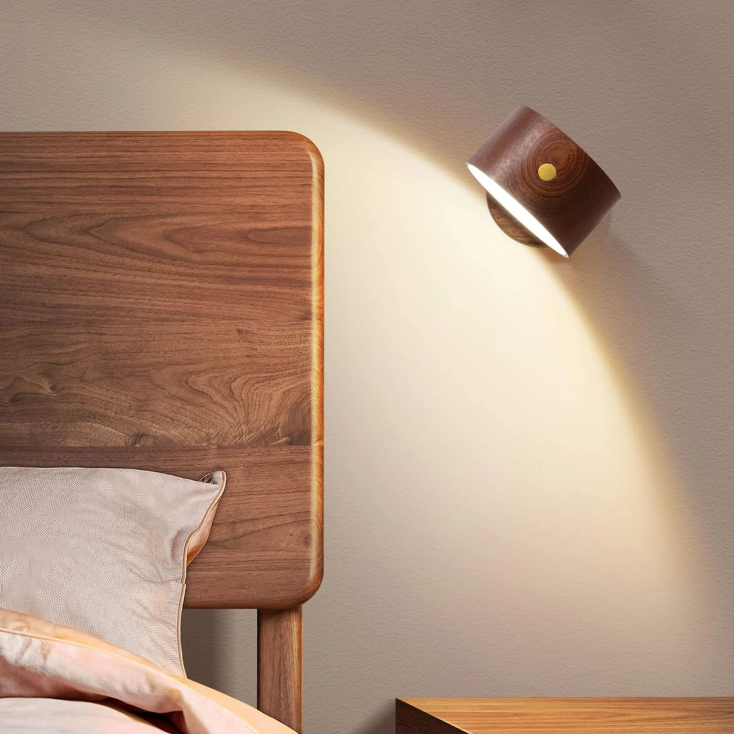 Prosta drewniana lampa nocna LED z dotykowym włącznikiem