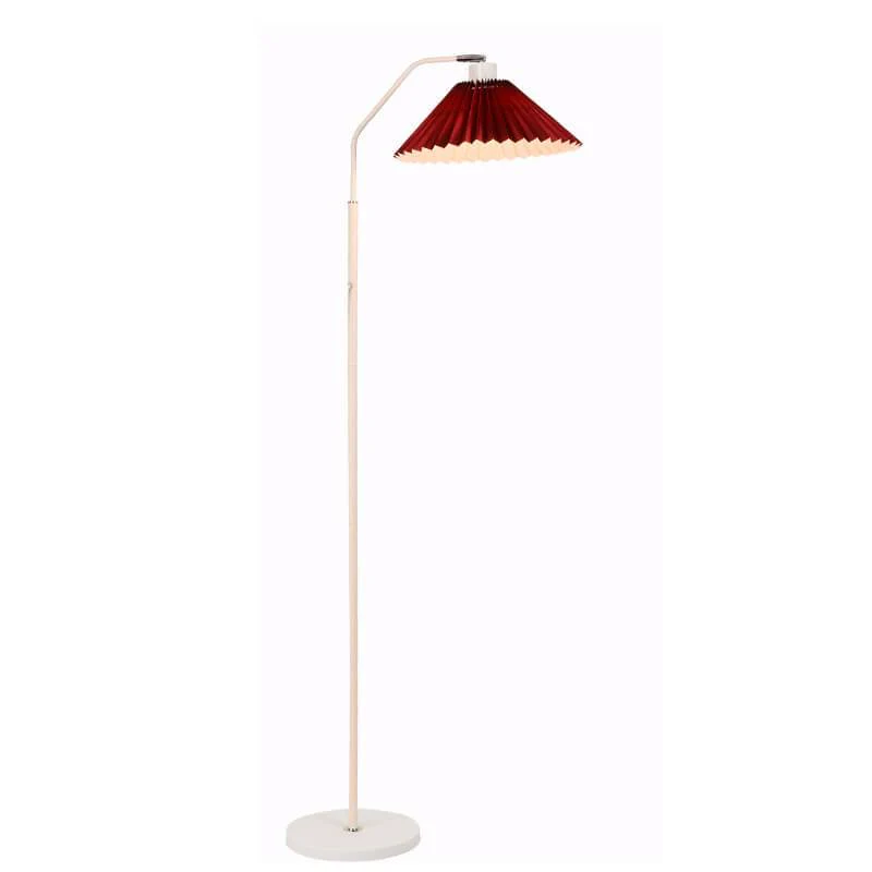 Minimalistyczna lampa stojąca z plisowanym kloszem z tkaniny