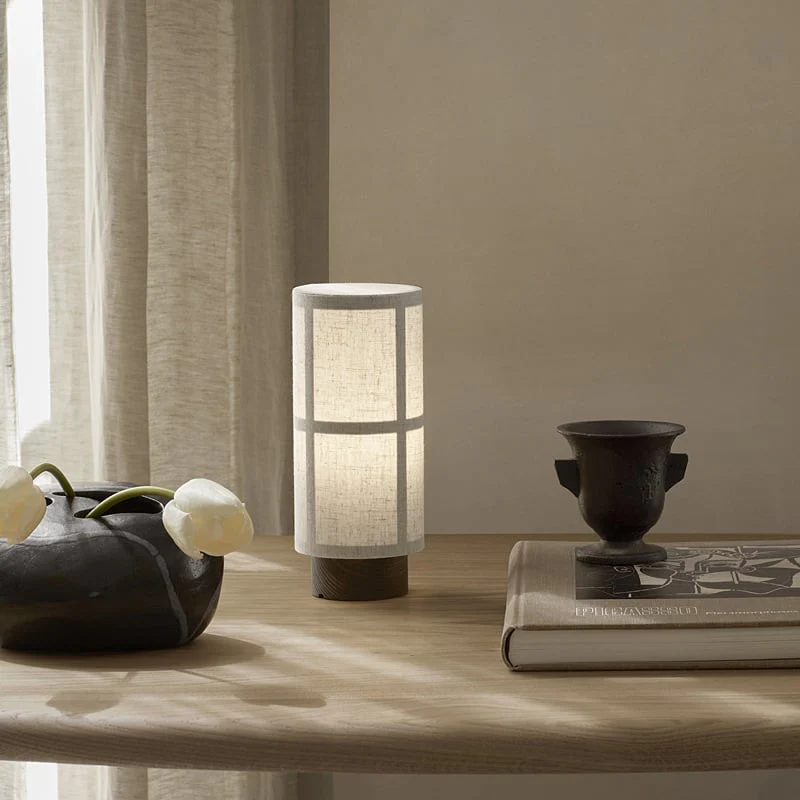 Materiałowo Drewniana Lampa Stołowa