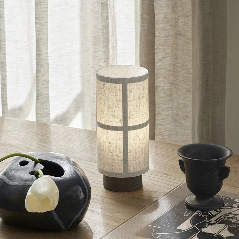 Materiałowo Drewniana Lampa Stołowa