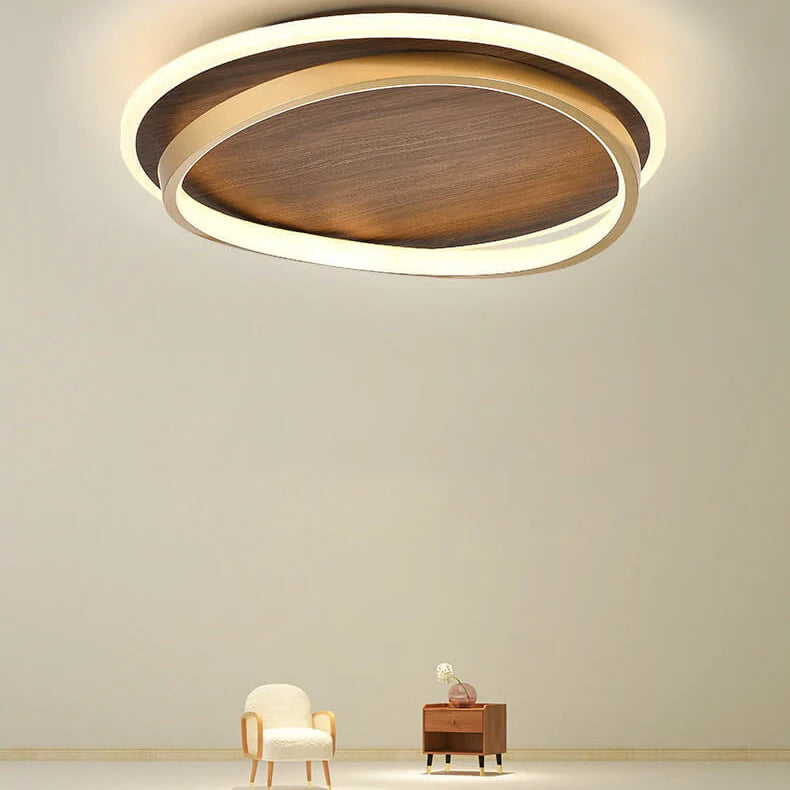 Minimalistyczna Orzechowa okrągła lampa sufitowa LED