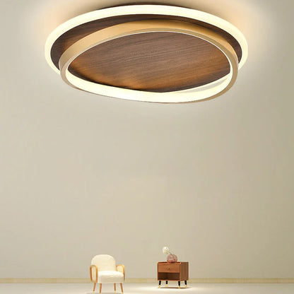 Minimalistyczna Orzechowa okrągła lampa sufitowa LED
