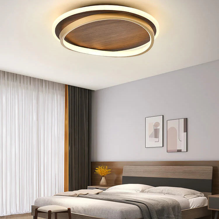 Minimalistyczna Orzechowa okrągła lampa sufitowa LED