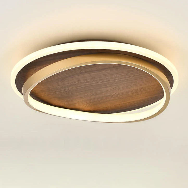 Minimalistyczna Orzechowa okrągła lampa sufitowa LED
