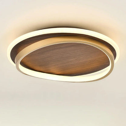 Minimalistyczna Orzechowa okrągła lampa sufitowa LED