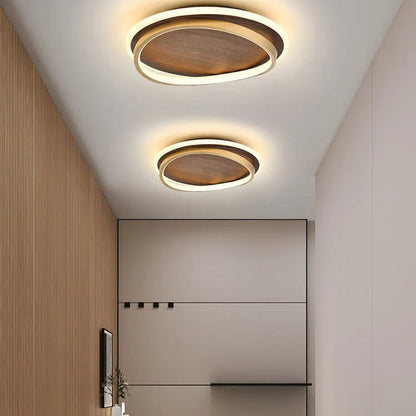 Minimalistyczna Orzechowa okrągła lampa sufitowa LED