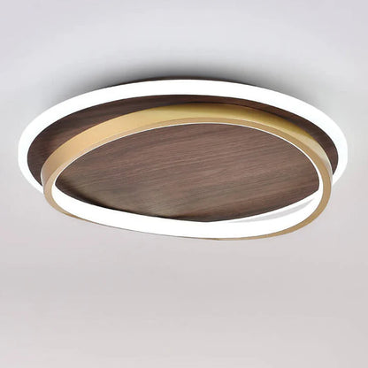 Minimalistyczna Orzechowa okrągła lampa sufitowa LED