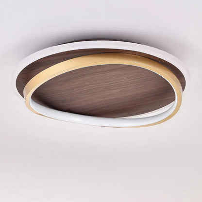 Minimalistyczna Orzechowa okrągła lampa sufitowa LED