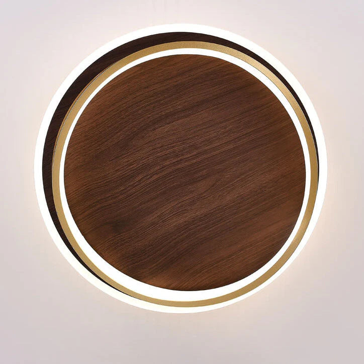 Minimalistyczna Orzechowa okrągła lampa sufitowa LED
