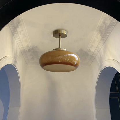 Vintage’owa mosiężna lampa sufitowa półprzysufitowa