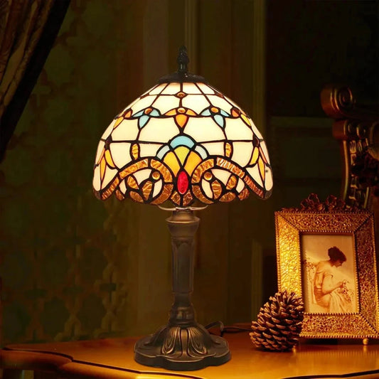 Antyczna Lampa Witrażowa | Ciepłe Oświetlenie, Ręcznie Wykonana, Szkło, 37x20 cm 0
