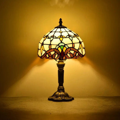 Antyczna Lampa Witrażowa | Ciepłe Oświetlenie, Ręcznie Wykonana, Szkło, 37x20 cm 2