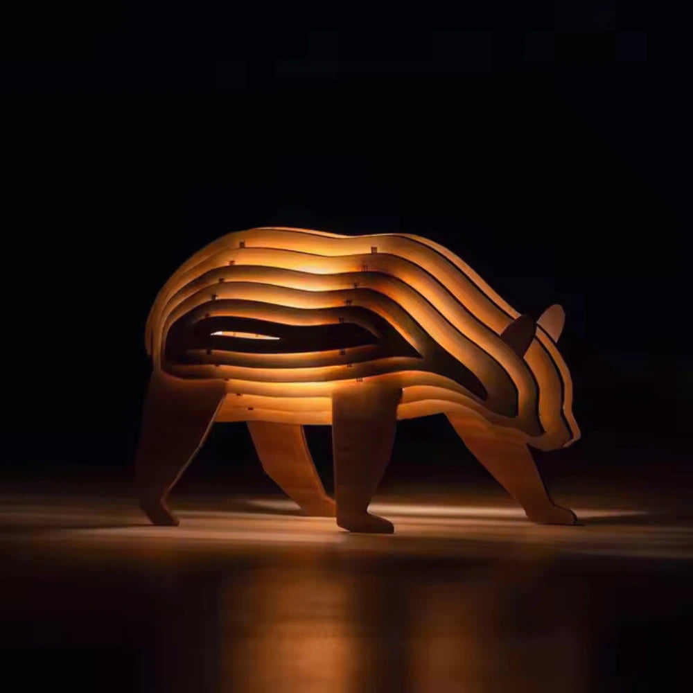 Drewniana Lampa Zwierzęca 3D | Unikalny Design, Ciepłe Światło Nocne do Sypialni i Salonu 9