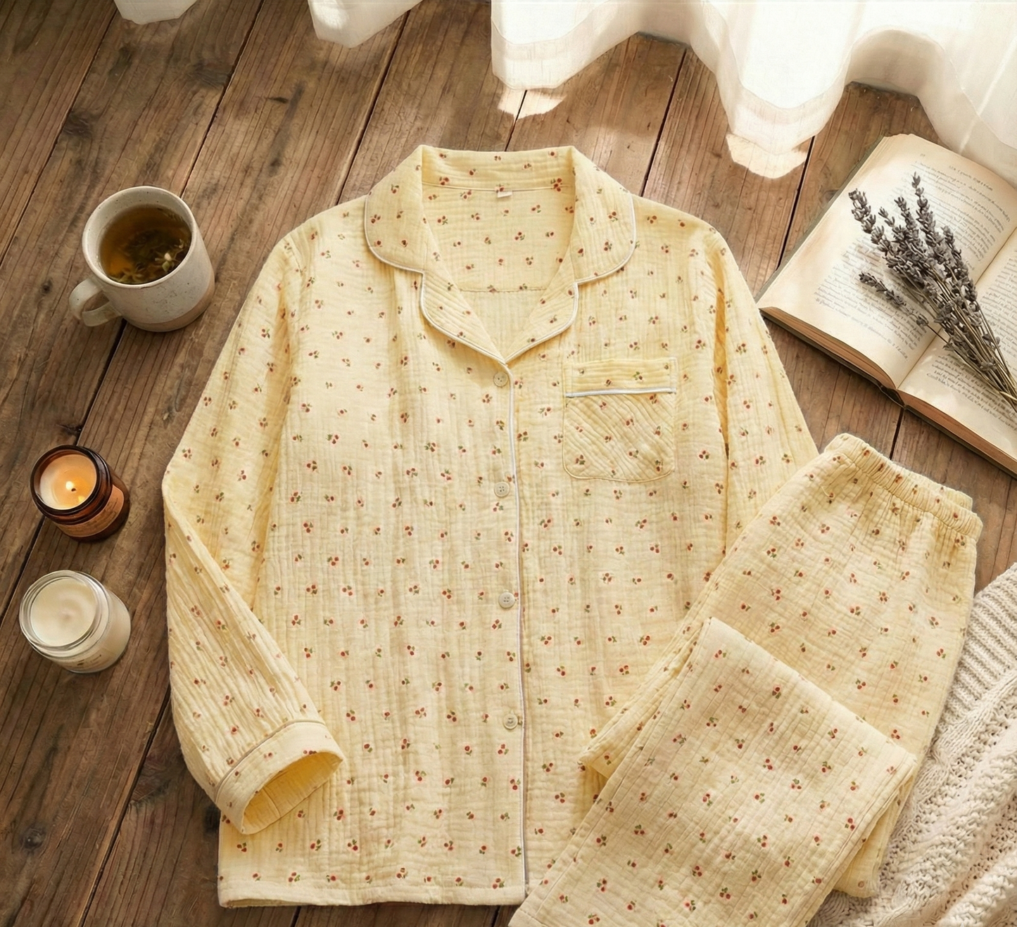 Piżama Damska The Cherry | 100% Bawełna Muślinowa