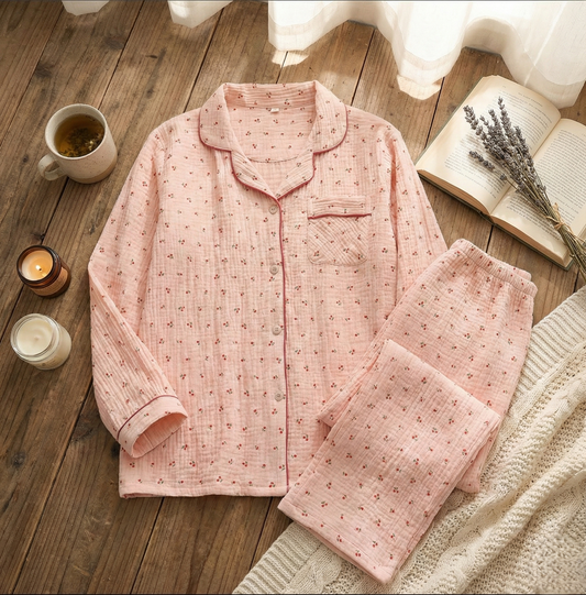 Piżama Damska The Cherry | 100% Bawełna Muślinowa