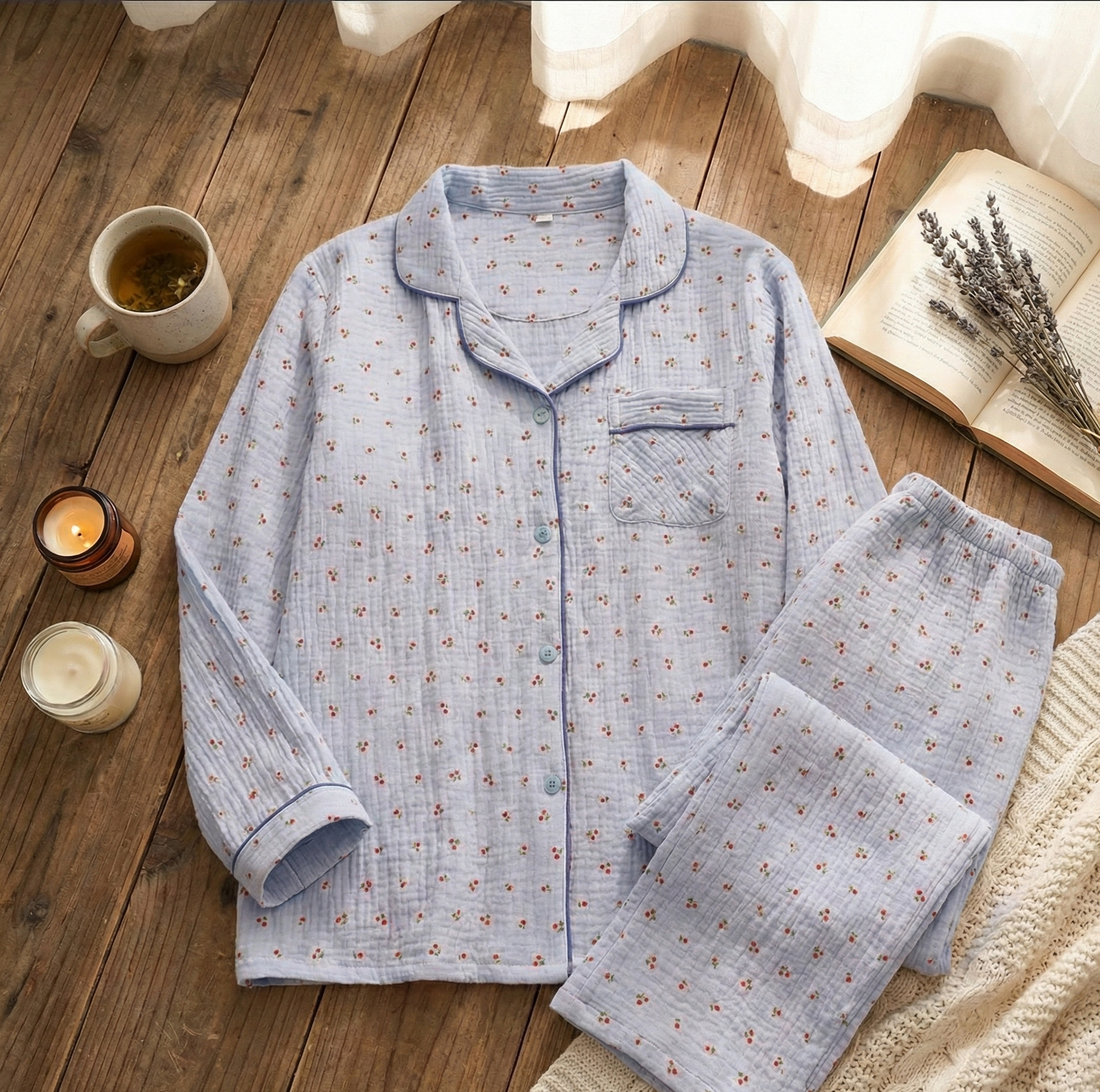 Piżama Damska The Cherry | 100% Bawełna Muślinowa