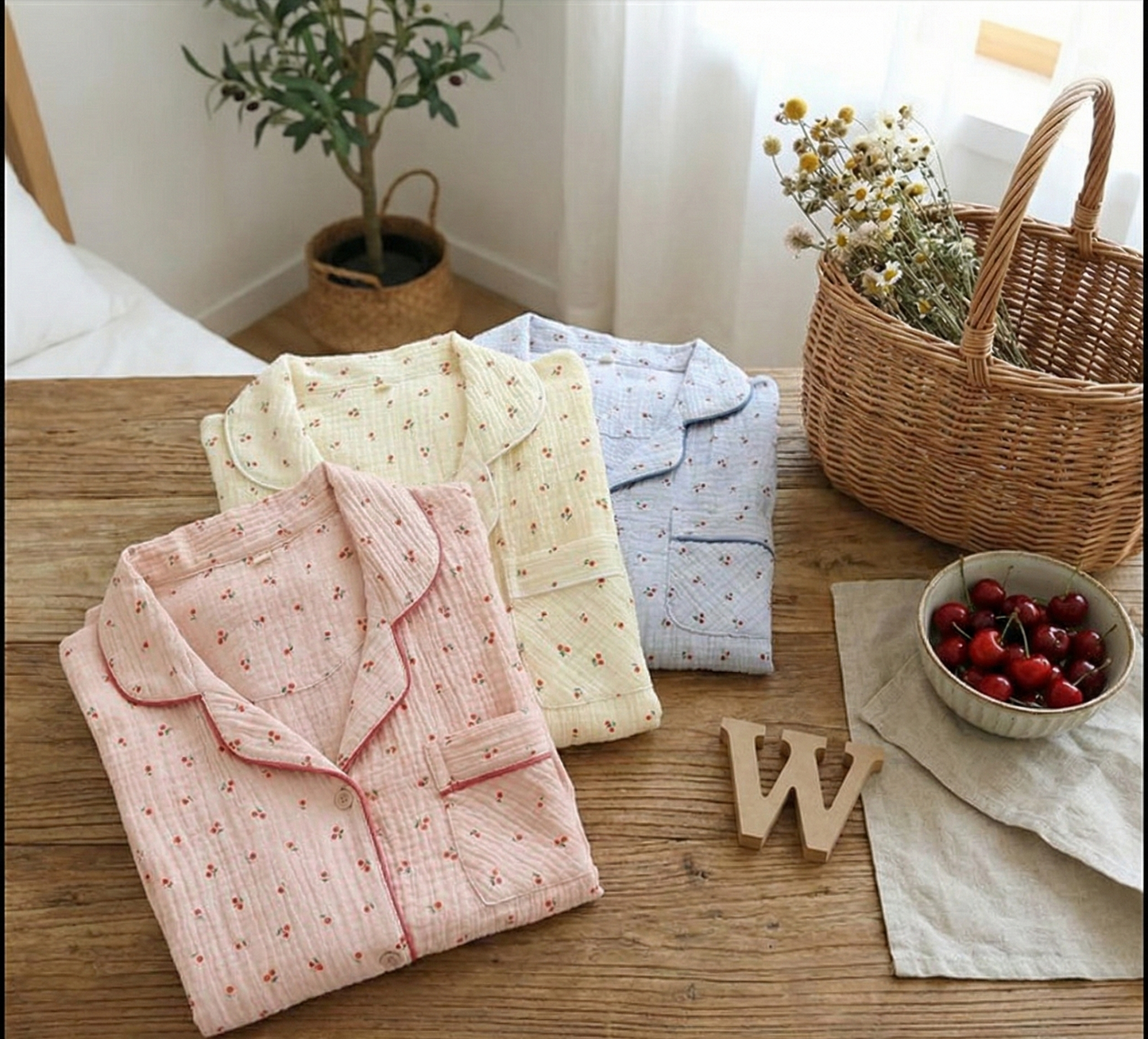 Piżama Damska The Cherry | 100% Bawełna Muślinowa