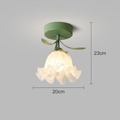 Kwiatowy Plafon Sufitowy ze Szkła, Stylowy Plafon do Salonów i Sypialni, 280 mm, Zielony i Biały 2