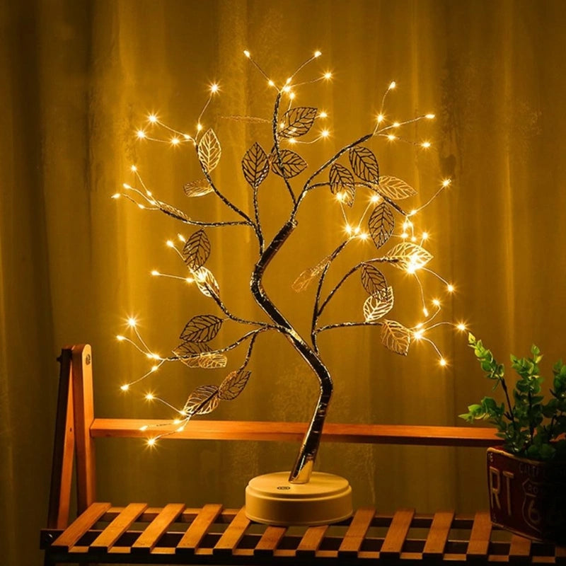 Lampa Dekoracyjna w Kształcie Drzewa z Złotymi Liśćmi | Ciepłe Białe Światło, Regulowane Gałęzie 3