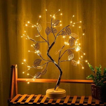 Lampa Dekoracyjna w Kształcie Drzewa z Złotymi Liśćmi | Ciepłe Białe Światło, Regulowane Gałęzie 3
