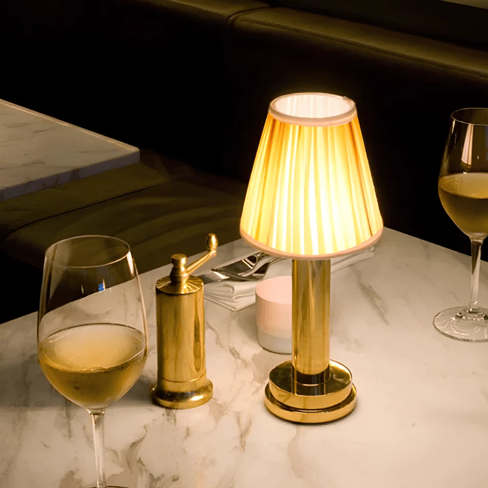Lampa Stołowa Retro Bezprzewodowa z Plisowanym Odcieniem | Dimmable, Aluminium, Lampy Stołowe do Salonu 1