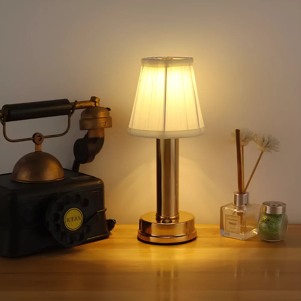 Lampa Stołowa Retro Bezprzewodowa z Plisowanym Odcieniem | Dimmable, Aluminium, Lampy Stołowe do Salonu 3