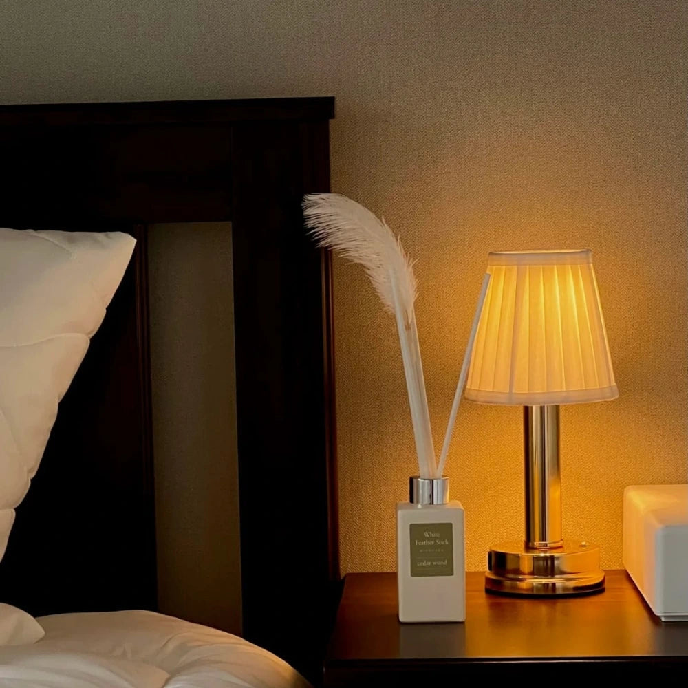 Lampa Stołowa Retro Bezprzewodowa z Plisowanym Odcieniem | Dimmable, Aluminium, Lampy Stołowe do Salonu 4