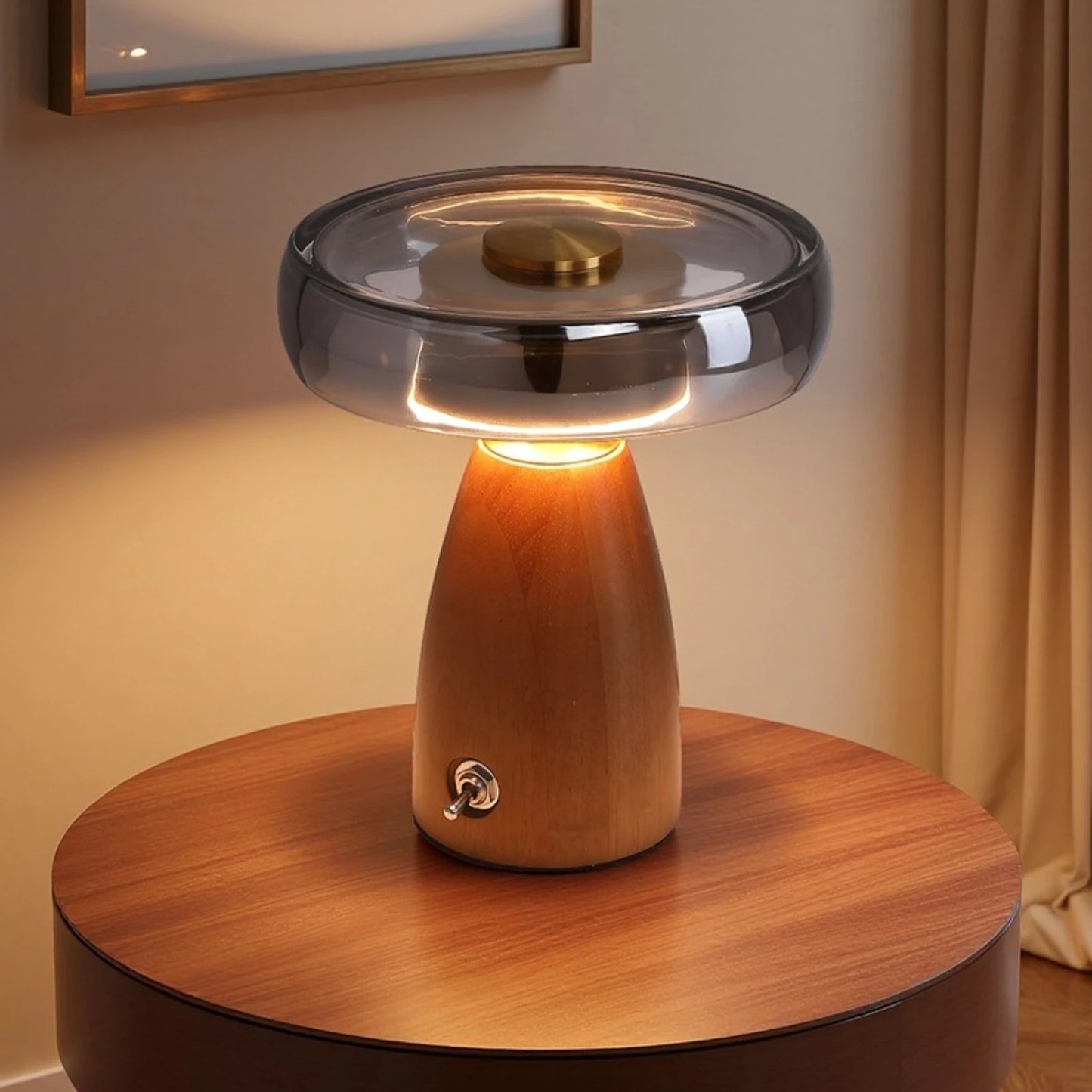 Lampa Stołowa Szklana | Drewniana Podstawa, 1.5 kg 0