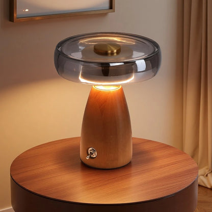 Lampa Stołowa Szklana | Drewniana Podstawa, 1.5 kg 0