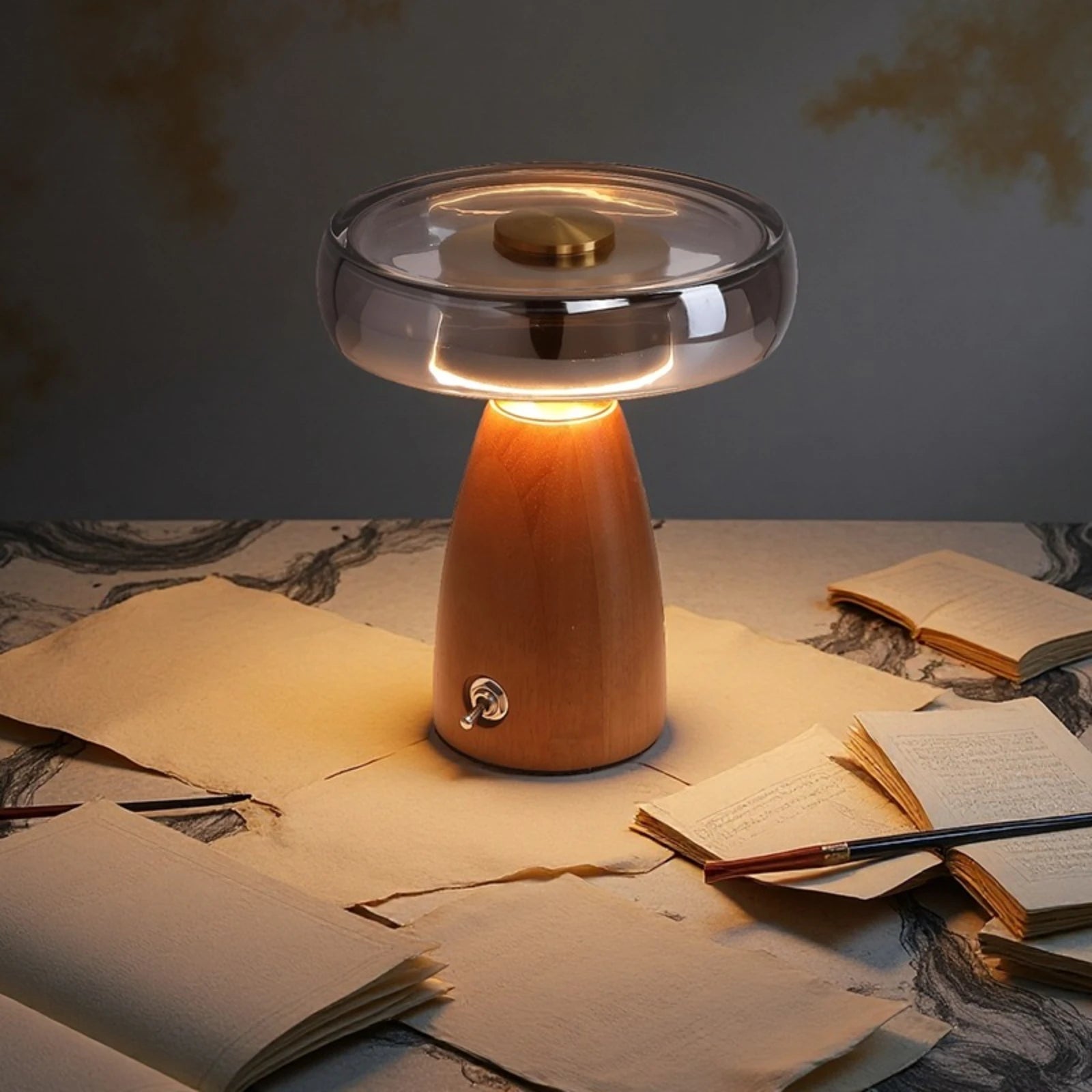 Lampa Stołowa Szklana | Drewniana Podstawa, 1.5 kg 1