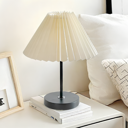 Lampa Stołowa Szklana z Plisowanym Abażurem | Regulowane LED, Stabilna Podstawa do Salonu 0