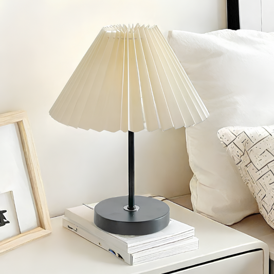 Lampa Stołowa Szklana z Plisowanym Abażurem | Regulowane LED, Stabilna Podstawa do Salonu 0