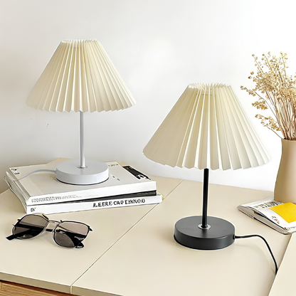 Lampa Stołowa Szklana z Plisowanym Abażurem | Regulowane LED, Stabilna Podstawa do Salonu 1