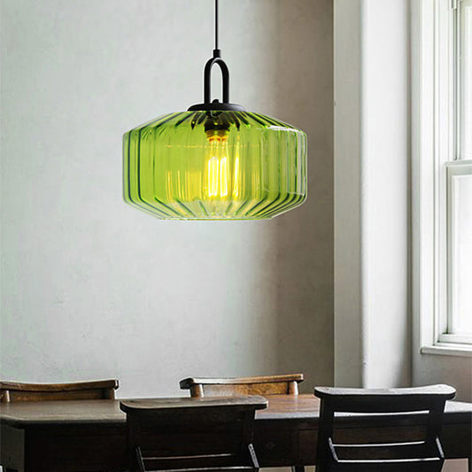 Lampa Wisząca Szklana Prążkowana Zielona – Elegancka Lampa do Salonu i Jadalni, Oświetlenie Nad Stół 0