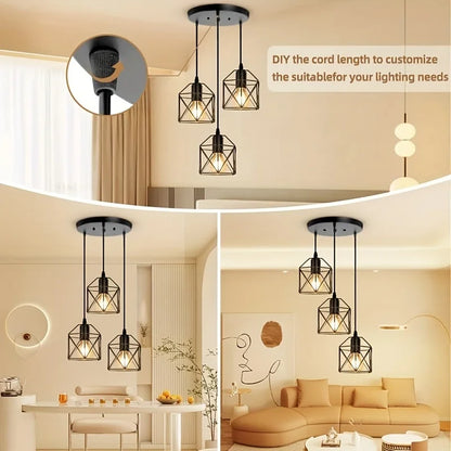 Lampa Wisząca Vintage | 3 Klosze, Metalowa Konstrukcja, 2 kg 2