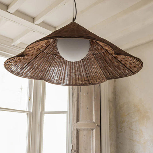 Lampa Wisząca z Rattanu, Pleciona Lampa do Salonu z Regulowaną Wysokością - Rustykalny Żyrandol do Wnętrz 0