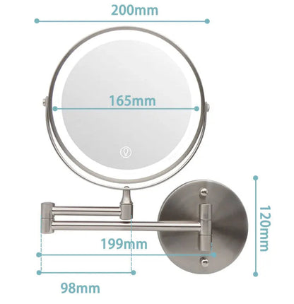 Lusterko do Makijażu LED z Regulowanym Oświetleniem i Chromowaną Ramą – 20 cm, Powiększające Kosmetyczne Lusterko z USB 8